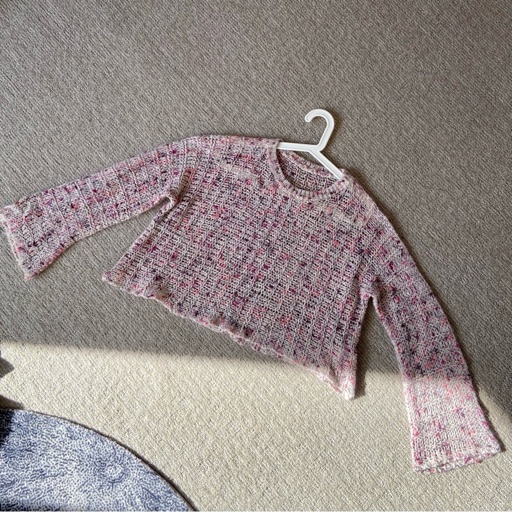 DAKIN Pink Purple Mesh Bell Sleeve Sweater